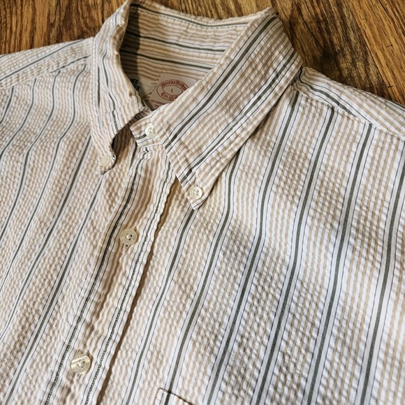 Brooks Brothers Other - Brooks Brothers 1818 Original Polo Shirt Mens Large Button White Beige Short Sle